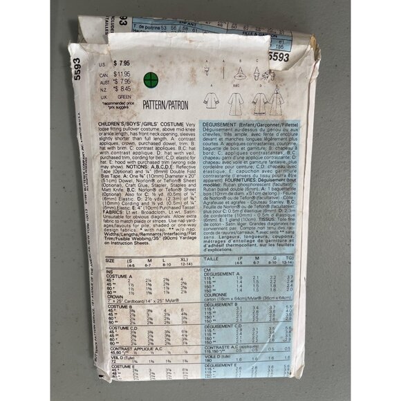 90s Butterick 5593 Costume Sewing Pattern All Sizes Children Boys Girls 1991 CUT - Picture 5 of 6